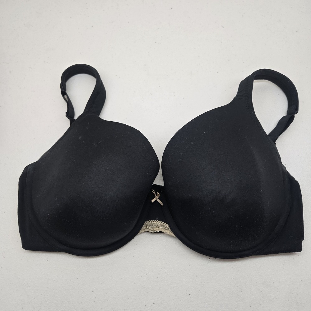 Cacique Women Bra 40DDD Black T Shirt Underwired Bow Strap Adjustable